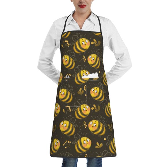 Easygdp Cute Cartoon Bees Apron Waterdrop Resistant with 2 Pockets,Oil Resistant Cooking Kitchen Chef Apron for Women Men