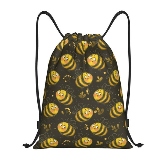 Easygdp Cute Cartoon Bees Drawstring Backpack, Beach Sackpack, Travel Sackpack Lightweight for Sports, Gym, Travel, Swimming - Medium