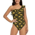 thumbnail image 1 of Easygdp Cute Cartoon Bees Women's One Shoulder Ruffle Monokini Bathing Suits with Removable Chest Pad, Quick Drying - Large, 1 of 8