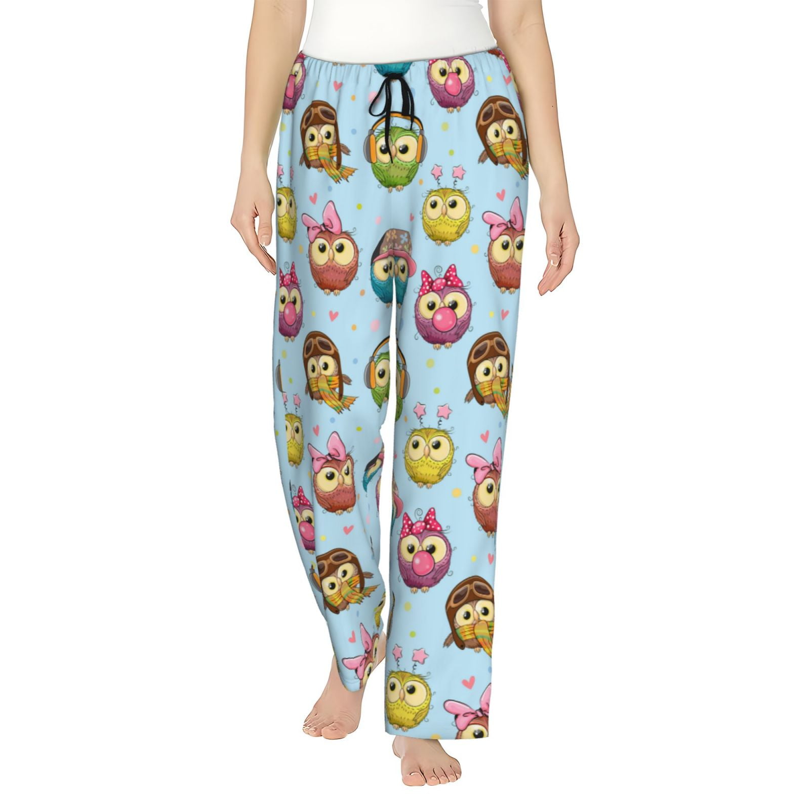 Easygdp Cute Cartoon Owls 3 Women's Drawstring Pajama Pants Lounge