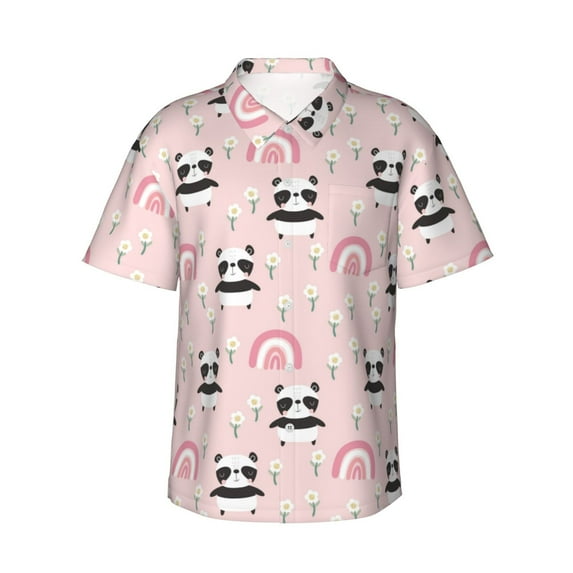Easygdp Cute Cartoon Panda Men's Hawaiian Shirts Print Lapel Short Sleeve for Beach, vacation, party, casual occasions - Large