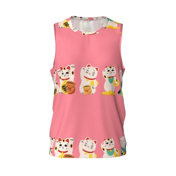 Easygdp Cute Cat Men's Mesh Basketball Jersey Quick Drying Sleeveless Shirts Fitted Muscle Tank Tops Sport Round Neck T-Shirt - 3X-Large