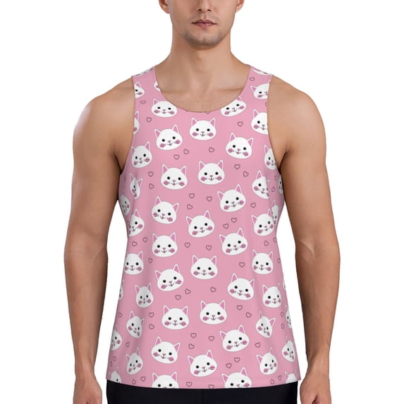 Easygdp Cute Cat Men's Tank Top, Sleeveless Muscle T Shirts, Breathable, Quick-Dry, Loose for Gym, Running, Fitness - XX-Large