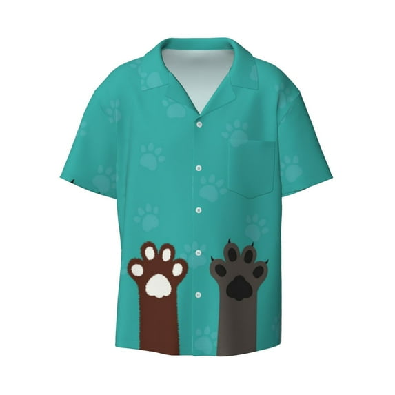 Easygdp Cute Cat Paw And Dog Men's Casual Short-sleeved Shirt with Pocket and Button Suitable for Beach Vacation Leisure - 3X-Large