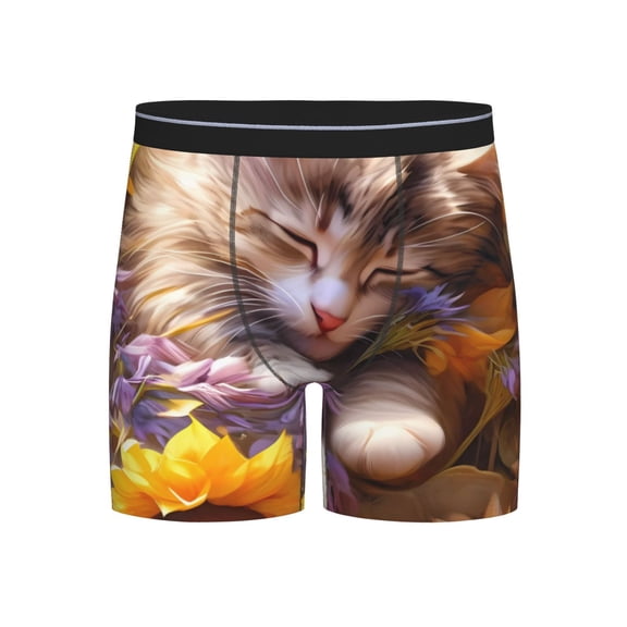 Easygdp Cute Cat Sunflower Men's Boxer Briefs Men’s Underwear Boxer Briefs for Men