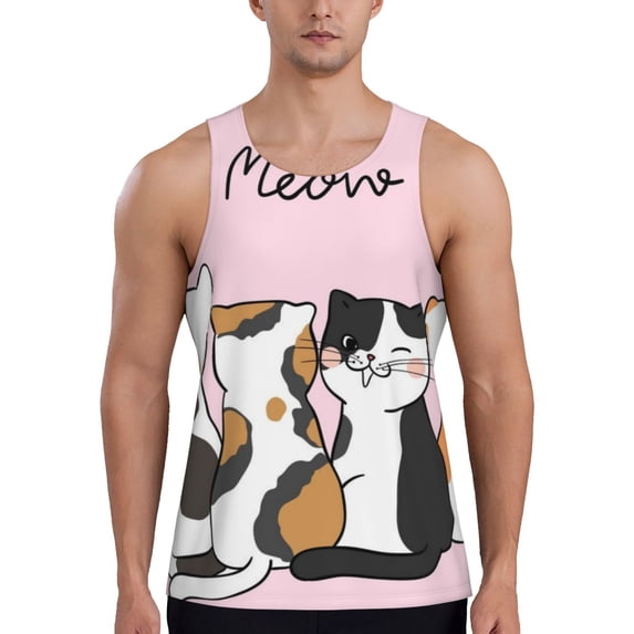 Easygdp Cute Cats Men's Tank Top, Sleeveless Muscle T Shirts, Breathable, Quick-Dry, Loose for Gym, Running, Fitness - Large