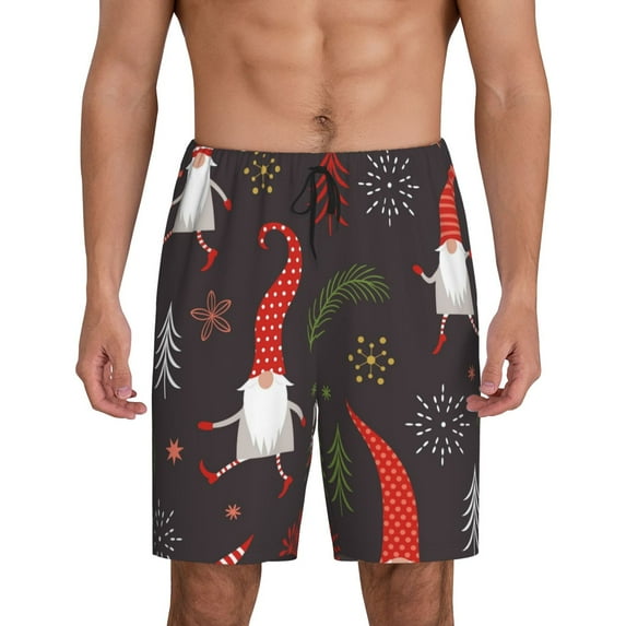 Easygdp Cute Christmas Gnomes Men's Short Pajama Pants, Sleep Shorts, Household Pants, Casual Pants with Pockets - 3X-Large