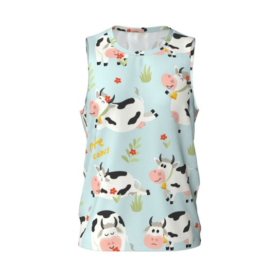 Easygdp Cute Cows Men's Mesh Basketball Jersey Quick Drying Sleeveless Shirts Fitted Muscle Tank Tops Sport Round Neck T-Shirt - Large