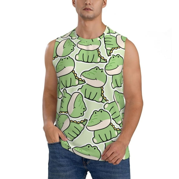 Easygdp Cute Crocodile Men's Breathable Tank Tops Sleeveless Sporty T Shirts for Basketball, Mountaineering, Bodybuilding -X-Large