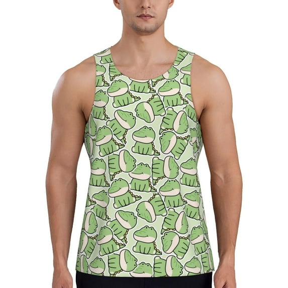 Easygdp Cute Crocodile Men's Tank Top, Sleeveless Muscle T Shirts, Breathable, Quick-Dry, Loose for Gym, Running, Fitness - XX-Large