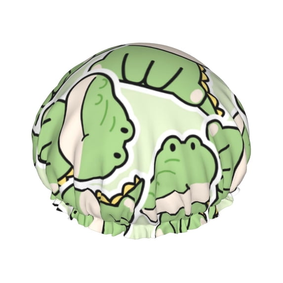 Easygdp Cute Crocodile Shower Caps for Women, Double Waterproof Layers Shower Cap, Quick Drying Bath Hair Cap Reusable