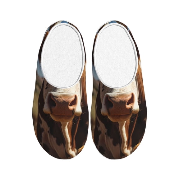 Easygdp Cute Daisy Cow Slippers for Women Mens Winter Warm Home Slippers Plush Slip on House Slippers for Indoor Outdoor Shoes-37/38