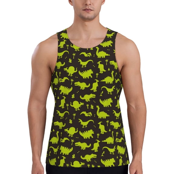 Easygdp Cute Dinosaurs (2) Men's Tank Top, Sleeveless Muscle T Shirts, Breathable, Quick-Dry, Loose for Gym, Running, Fitness - Medium