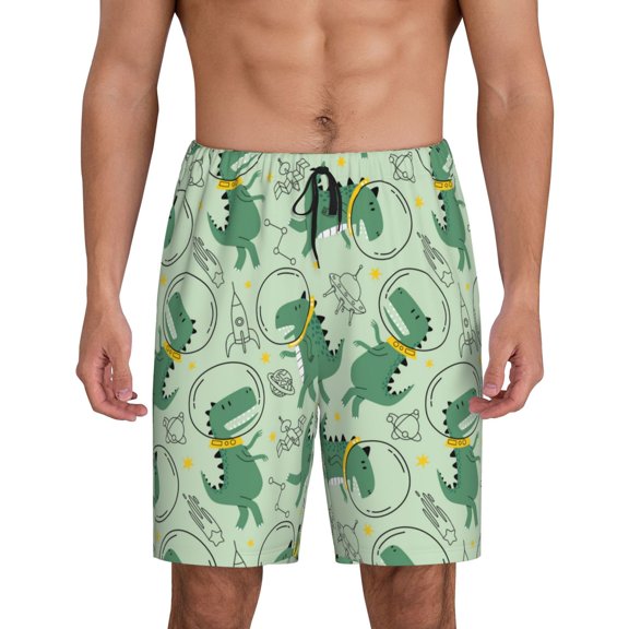 Easygdp Cute Dinosaurs in Space Men's Short Pajama Pants, Sleep Shorts, Household Pants, Casual Pants with Pockets - X-Large