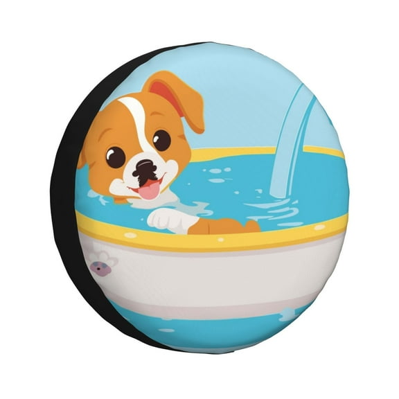 Easygdp Cute Dog In Bath Wheel Cover,Spare Tire Cover,4-17in Spare Tire Cover Universal Fit for Trailer, Car, Truck, SUV, Jeep-16 inch