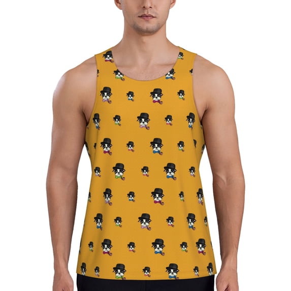 Easygdp Cute Dog Men's Tank Top, Sleeveless Muscle T Shirts, Breathable, Quick-Dry, Loose for Gym, Running, Fitness - X-Large