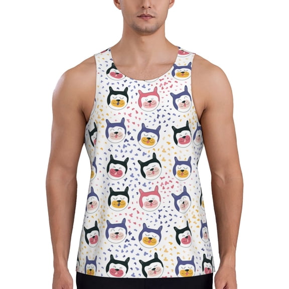 Easygdp Cute Dog Men's Tank Top, Sleeveless Muscle T Shirts, Breathable, Quick-Dry, Loose for Gym, Running, Fitness - XX-Large