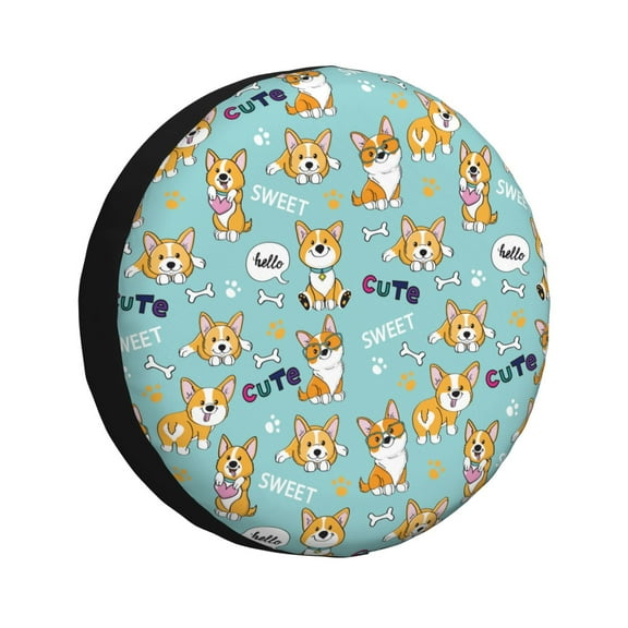 Easygdp Cute Dogs Corgi Wheel Cover,Spare Tire Cover,4-17in Spare Tire Cover Universal Fit for Trailer, Car, Truck, SUV, Jeep-17 inch