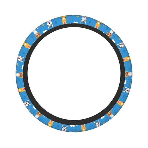 Easygdp Cute Dogs Elastic Steering Wheel Cover, Auto Accessories, Fit Suvs, Vans,Cars, Trucks -15 inch