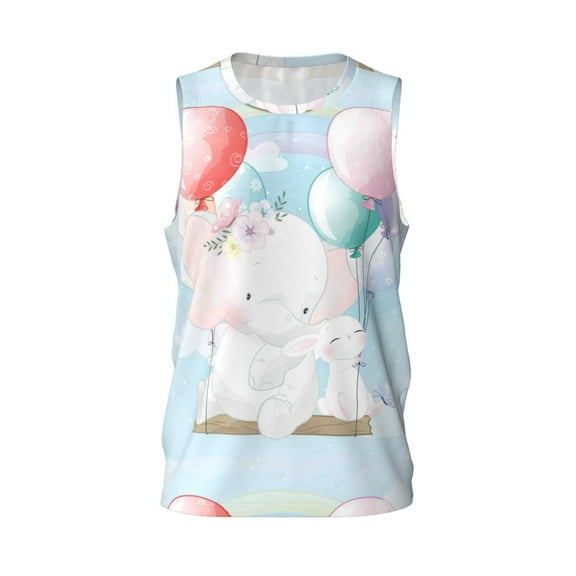 Easygdp Cute Elephant Men's Mesh Basketball Jersey Quick Drying Sleeveless Shirts Fitted Muscle Tank Tops Sport Round Neck T-Shirt - X-Large