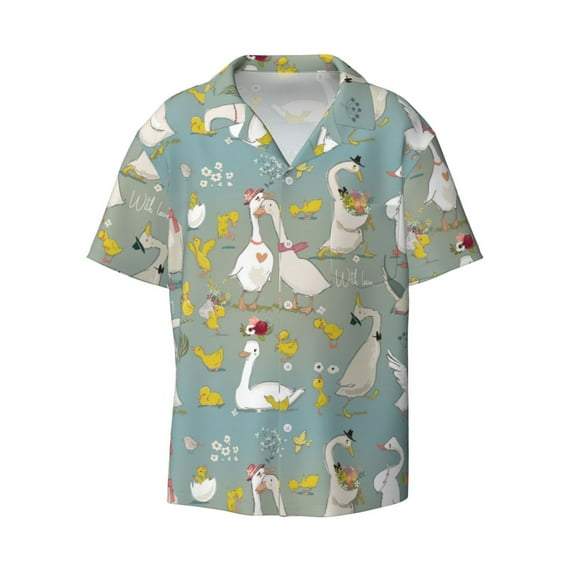 Easygdp Cute Farm Birds Men's Casual Short-sleeved Shirt with Pocket and Button Suitable for Beach Vacation Leisure - 3X-Large
