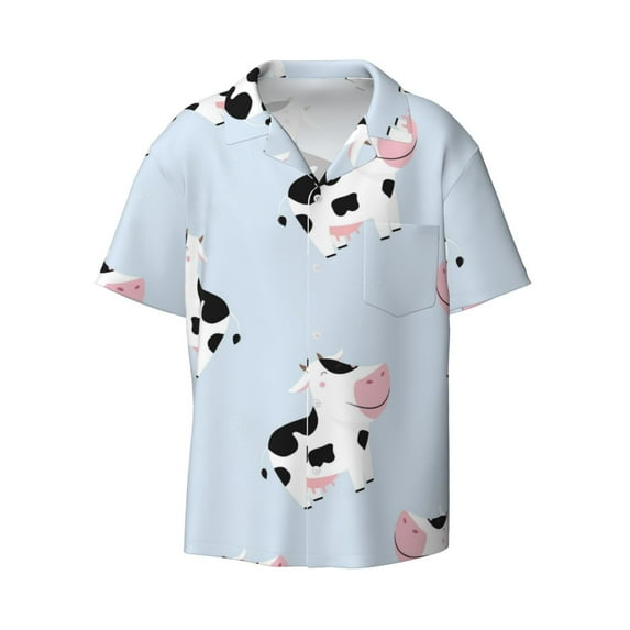 Easygdp Cute Farm Cow Men's Casual Short-sleeved Shirt with Pocket and Button Suitable for Beach Vacation Leisure - 3X-Large
