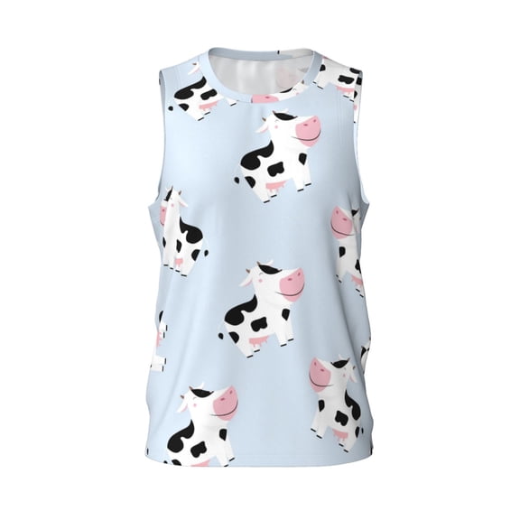 Easygdp Cute Farm Cow Men's Mesh Basketball Jersey Quick Drying Sleeveless Shirts Fitted Muscle Tank Tops Sport Round Neck T-Shirt - X-Large