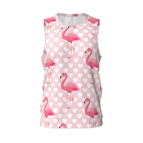 Easygdp Cute Flamingo with Heart Men's Mesh Basketball Jersey Quick Drying Sleeveless Shirts Fitted Muscle Tank Tops Sport Round Neck T-Shirt - 3X-Large