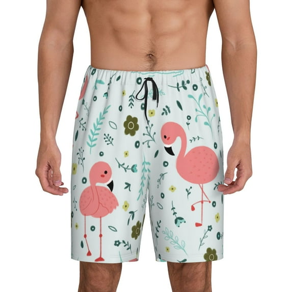 Easygdp Cute Flamingo Men's Short Pajama Pants, Sleep Shorts, Household Pants, Casual Pants with Pockets - Large