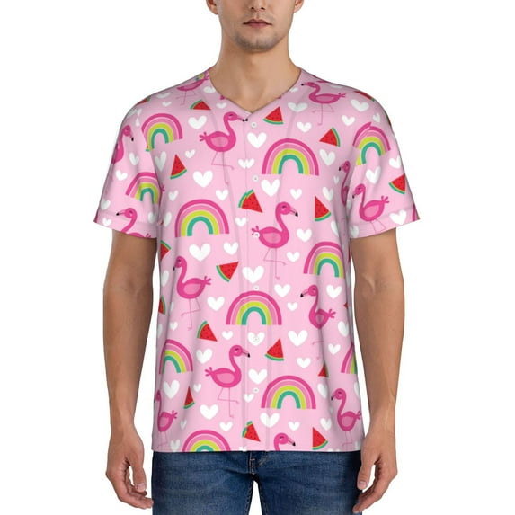 Easygdp Cute Flamingo Mens T-Shirts Baseball Vintage Fashionable Lightweight Casual Crew Neck Slim Fit with Long Sleeves-4X-Large