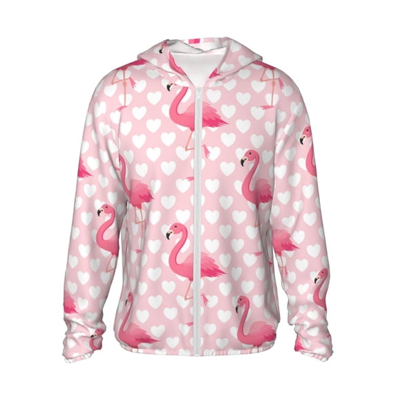 Easygdp Cute Flamingo with Heart Lightweight Long Sleeve Sun Shirt Sports long-Sleeved Sun Protective Clothing, Quick Drying Breathable - Medium