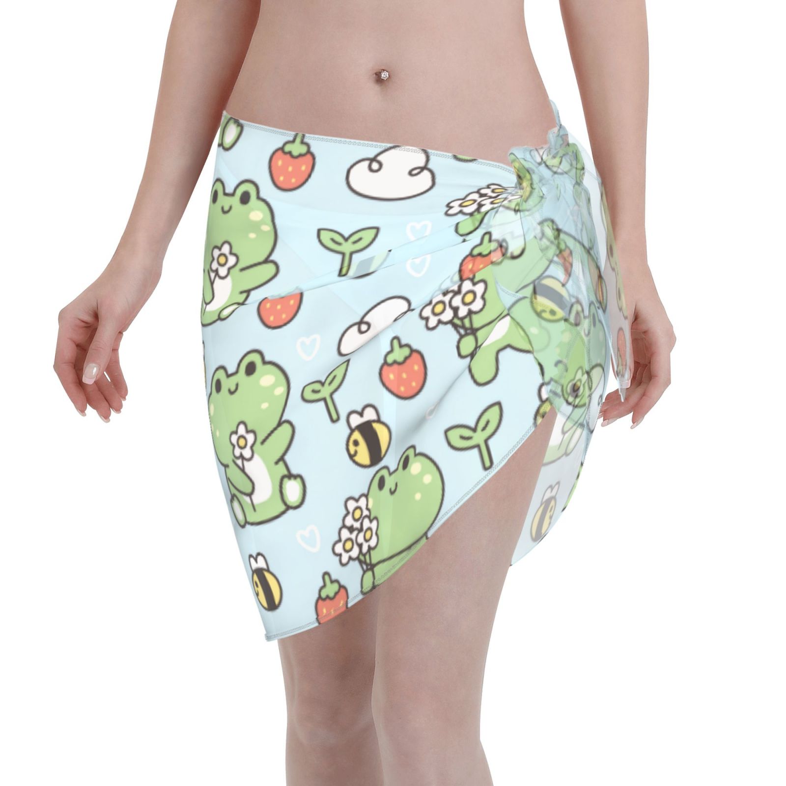 Easygdp Cute Floral Frog Women's Short Sarong Skirt Swimsuit Coverups ...