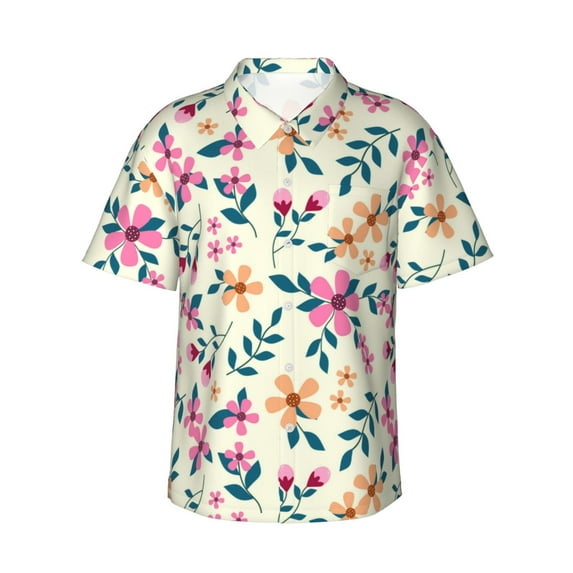 Easygdp Cute Flower Men's Hawaiian Shirts Print Lapel Short Sleeve for Beach, vacation, party, casual occasions - X-Large