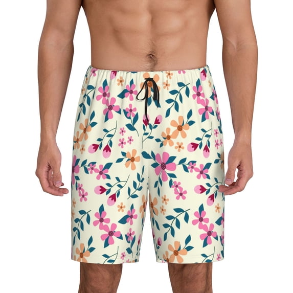 Easygdp Cute Flower Men's Short Pajama Pants, Sleep Shorts, Household Pants, Casual Pants with Pockets - Medium