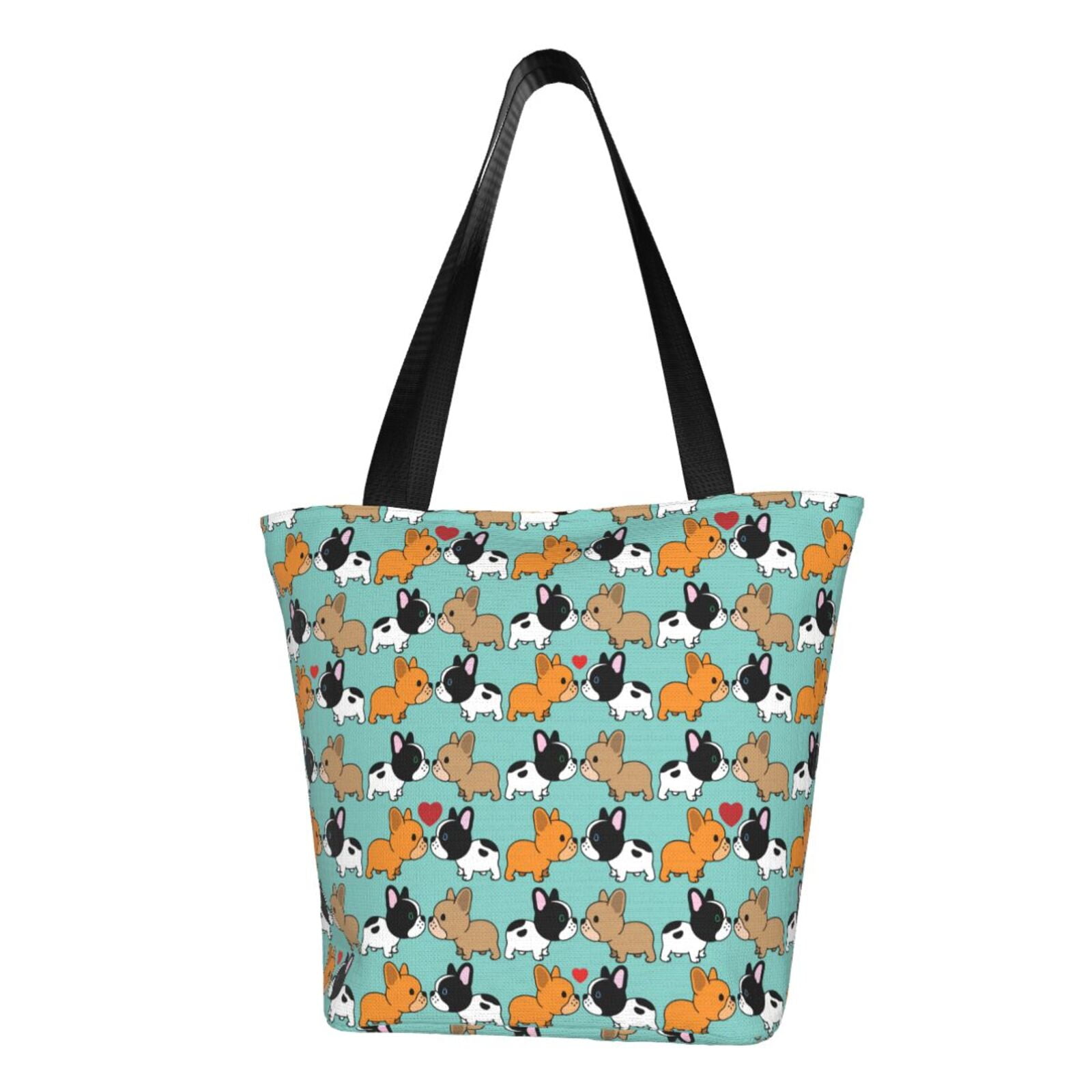 French Bulldog Retro Sunset Canvas Tote Bag - Reusable Shopping Bag, Natural Canvas, Two Size Options
