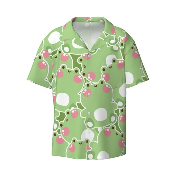 Easygdp Cute Frog2 Men's Casual Short-sleeved Shirt with Pocket and Button Suitable for Beach Vacation Leisure - Small