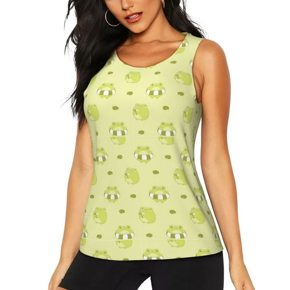 Easygdp Cute Frog3 Women's Workout Tank Top, Running Top, Hiking Shirt, Quick-Dry for Running, Yoga, Hiking - Medium