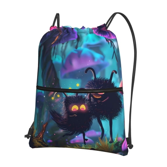 Easygdp Cute Fuzzy Fantasy Creatures Drawstring Backpack Gym Bag,Sport Gym Sackpack,Gym Sack with Side Pocket for Men Women