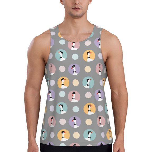Easygdp Cute Geese Men's Tank Top, Sleeveless Muscle T Shirts, Breathable, Quick-Dry, Loose for Gym, Running, Fitness - Large