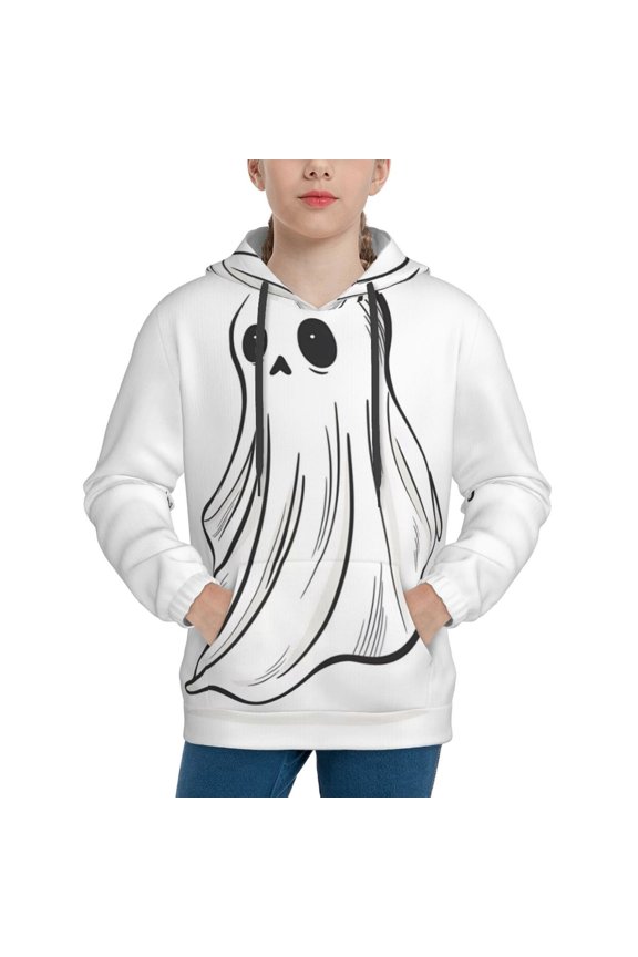 Cute Ghost Simple Drawing Boys Hoodie Kids Sweatshirt Youth Pullover With Hood-Large