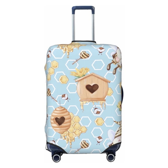 Easygdp Cute Gnome Bee Collects Honey Print Elastic and Washable Suitcase Protective Cover with Hidden Zipper Fits 18-32 inch Luggage -Small
