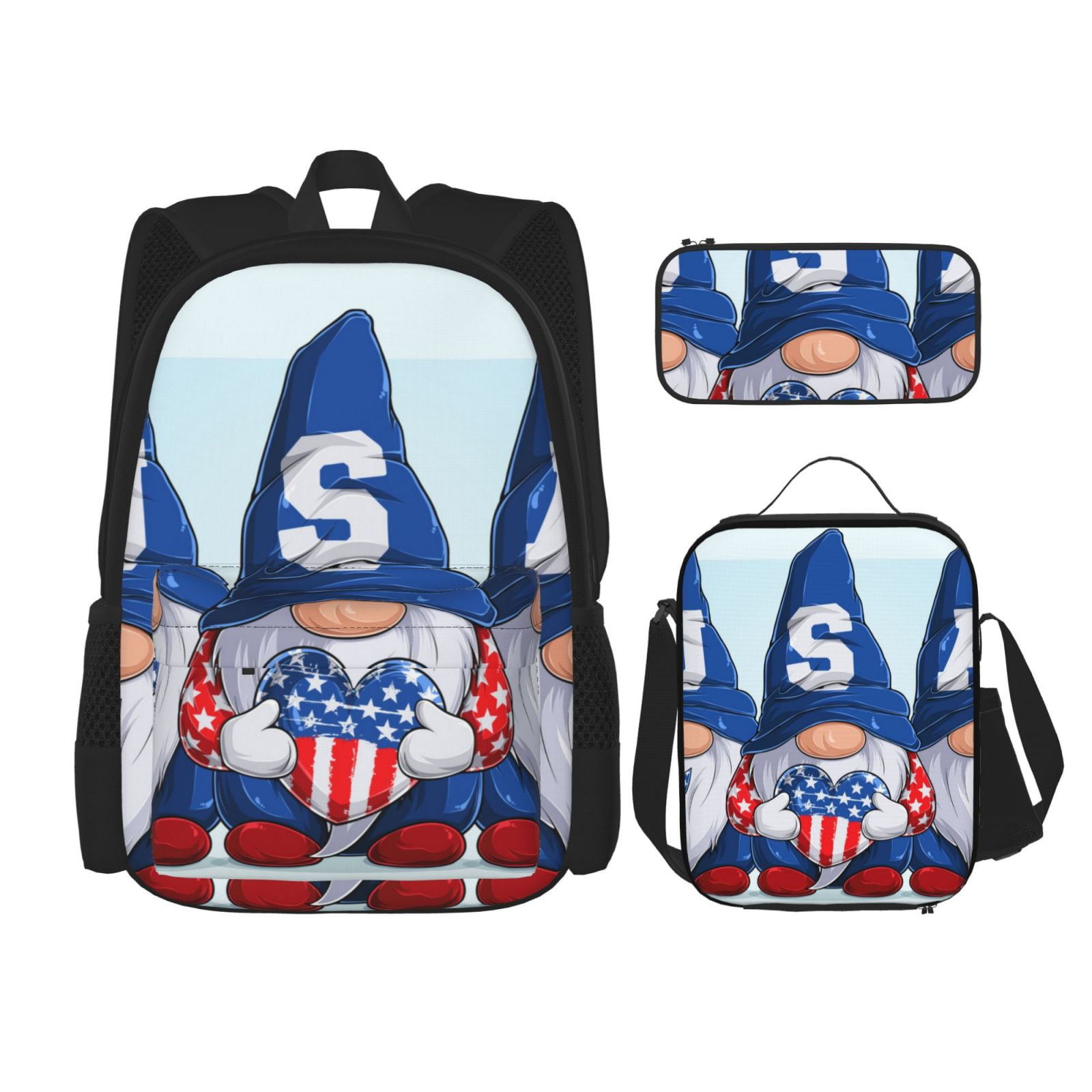 Easygdp Cute Gnomes in USA Backpack for Boys and Girls with Lunch Box