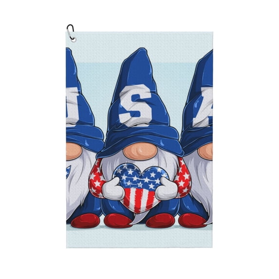 Easygdp Cute Gnomes in USA Golf Towel 24x16in for Men and Women with Carabiner Clip for Easy Attachment