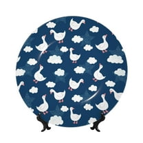 Easygdp Cute Goose On Blue Sky Bone China Decorative Plate Ceramic Dinner Plates Art Crafts with Display Stand-6in