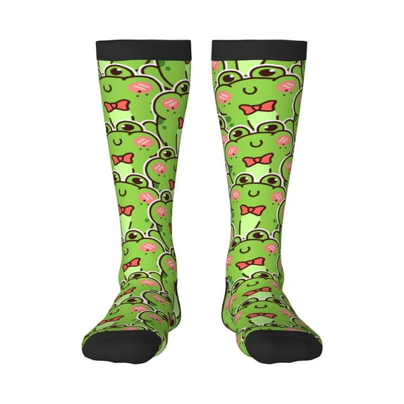 Easygdp Cute Green Frog Soccer Socks Sport Knee High Socks Calf Compression Athletic Socks for Men and Women