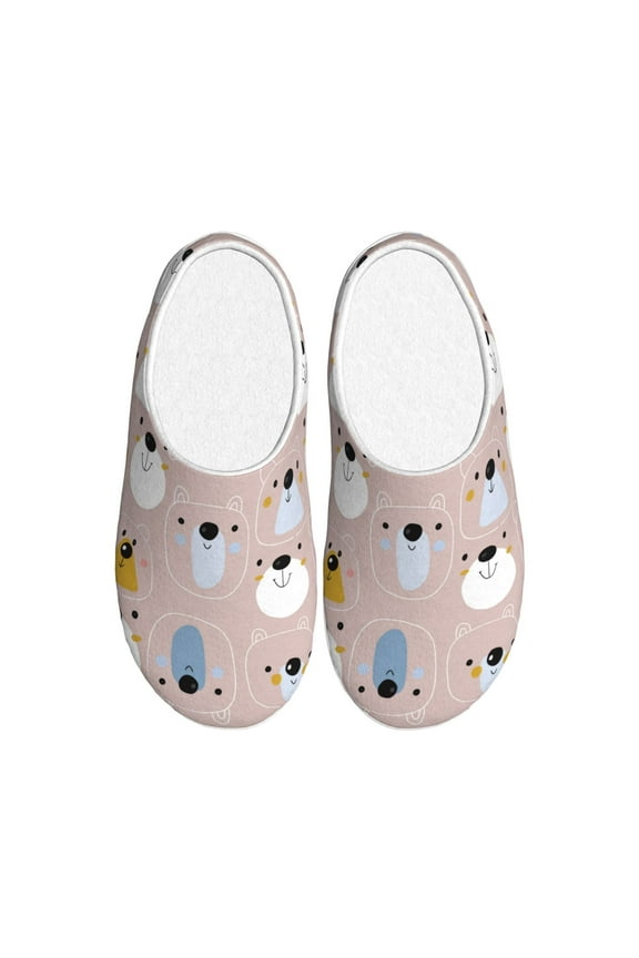 Cute Hand Drawn Bear Slippers for Women Mens Winter Warm Home Slippers Plush Slip on House Slippers for Indoor Outdoor Shoes-39/40