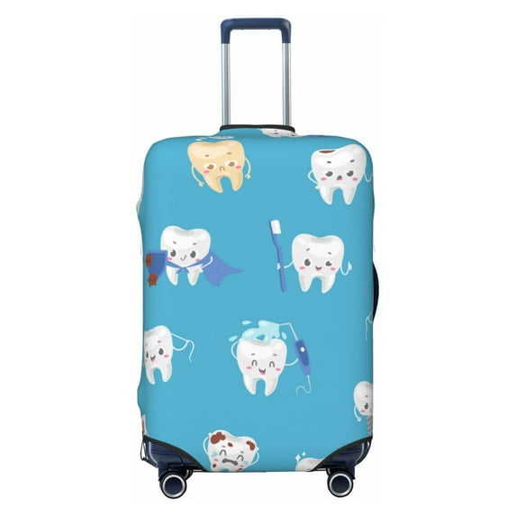 Easygdp Cute Healthy Teeth Double-Sided Printed Elastic Suitcase Protective Cover,Invisible Zipper, Business Trip Luggage Cases,Washable And Resistant To Falling -Large