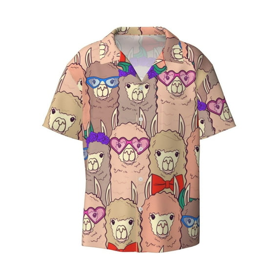 Easygdp Cute Lamas Men's Casual Short-sleeved Shirt with Pocket and Button Suitable for Beach Vacation Leisure - 3X-Large