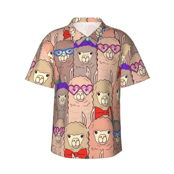 Easygdp Cute Lamas Men's Hawaiian Shirts Print Lapel Short Sleeve for Beach, vacation, party, casual occasions - X-Large