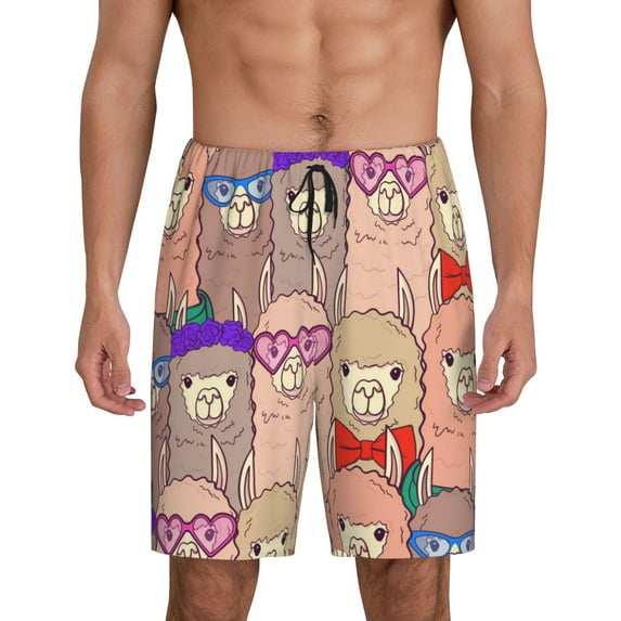 Easygdp Cute Lamas Men's Short Pajama Pants, Sleep Shorts, Household Pants, Casual Pants with Pockets - 4X-Large